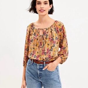 LOFT Yellow and Pink Floral Blouse
